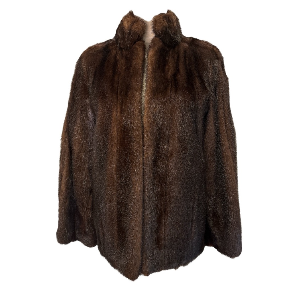 70s DARK BROWN MINK CROPPED JACKET BELL SLEEVES 2 CONCEALED POCKETS SZ M